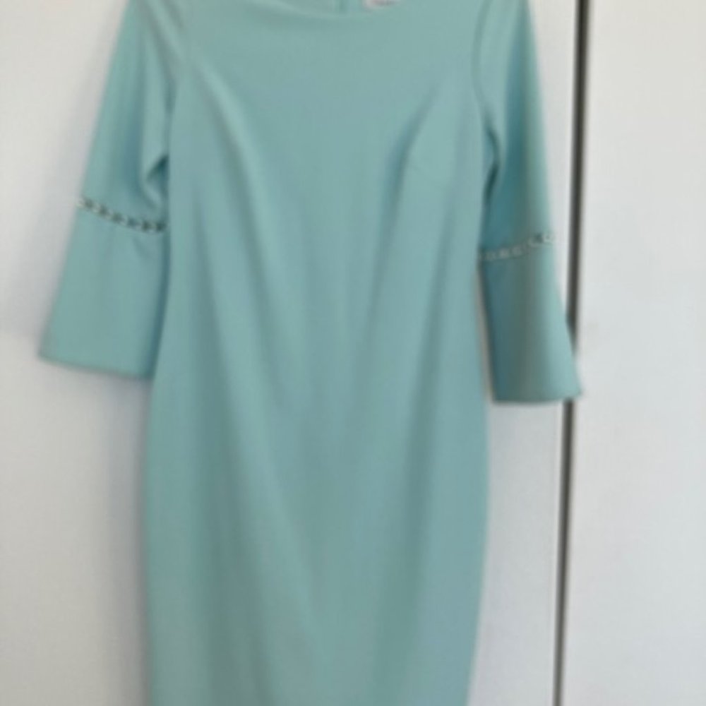 Beautiful Calvin Klein Aqua Dress with pearl sleeves
